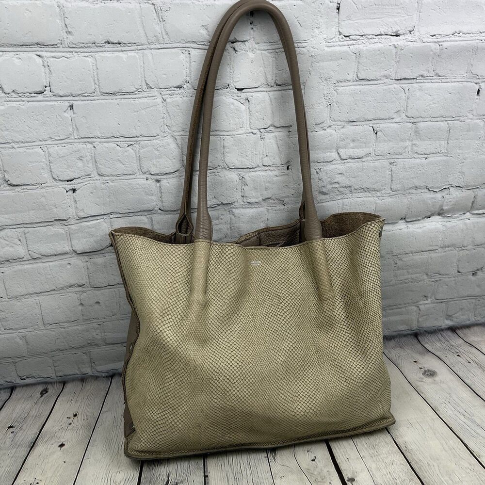 Hammitt Oliver Tote Bag Leather Tan Beige Snakeskin Embossed Leather Purse